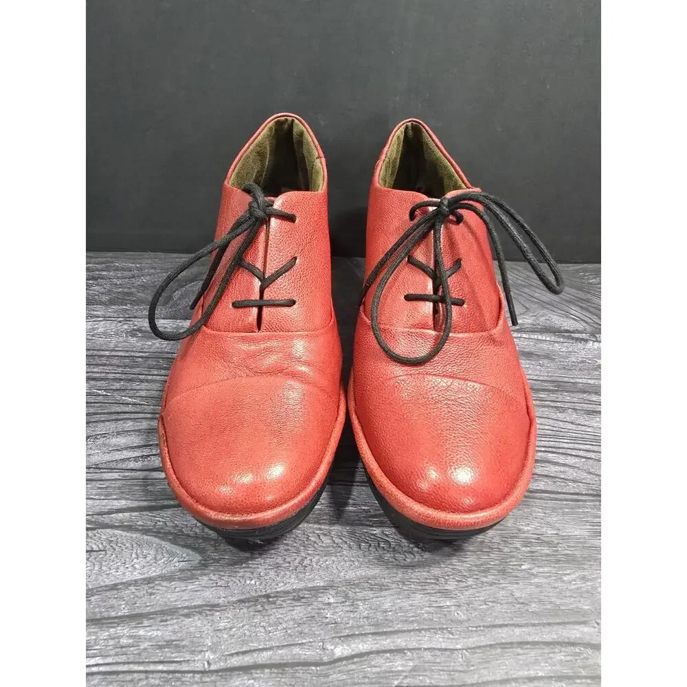 FLY London Yif Red Leather Wedge Oxford Platform Lace Up Women's EU 38 US 7.5
